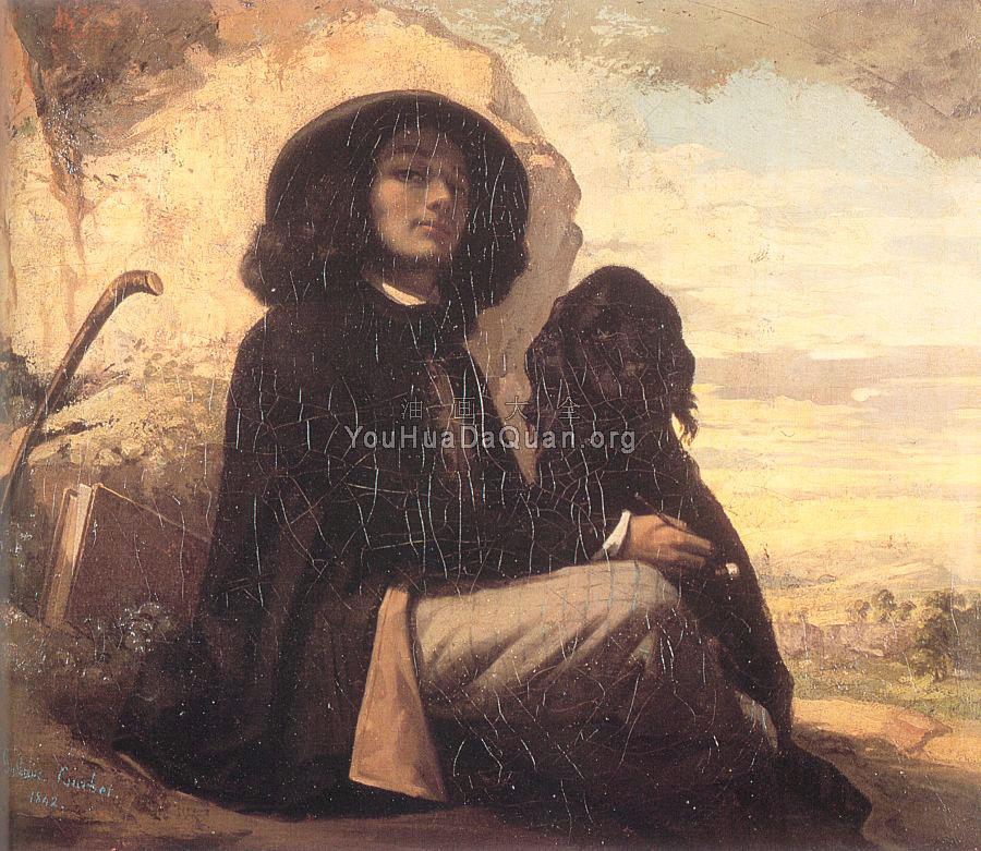 Self Portrait( Courbet with a Black Dog) - 古斯塔夫·库尔贝
